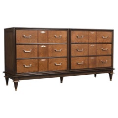 Retro Burled Chest of Drawers with Brass Handles - Mid-Century Elegance