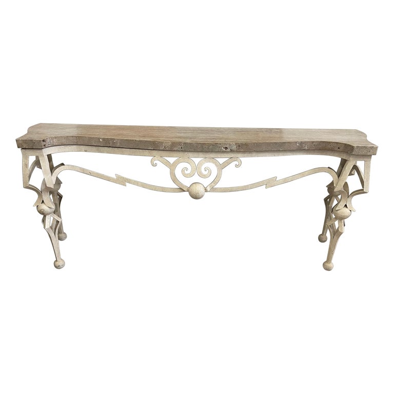 Iron Console with Stone Top For Sale