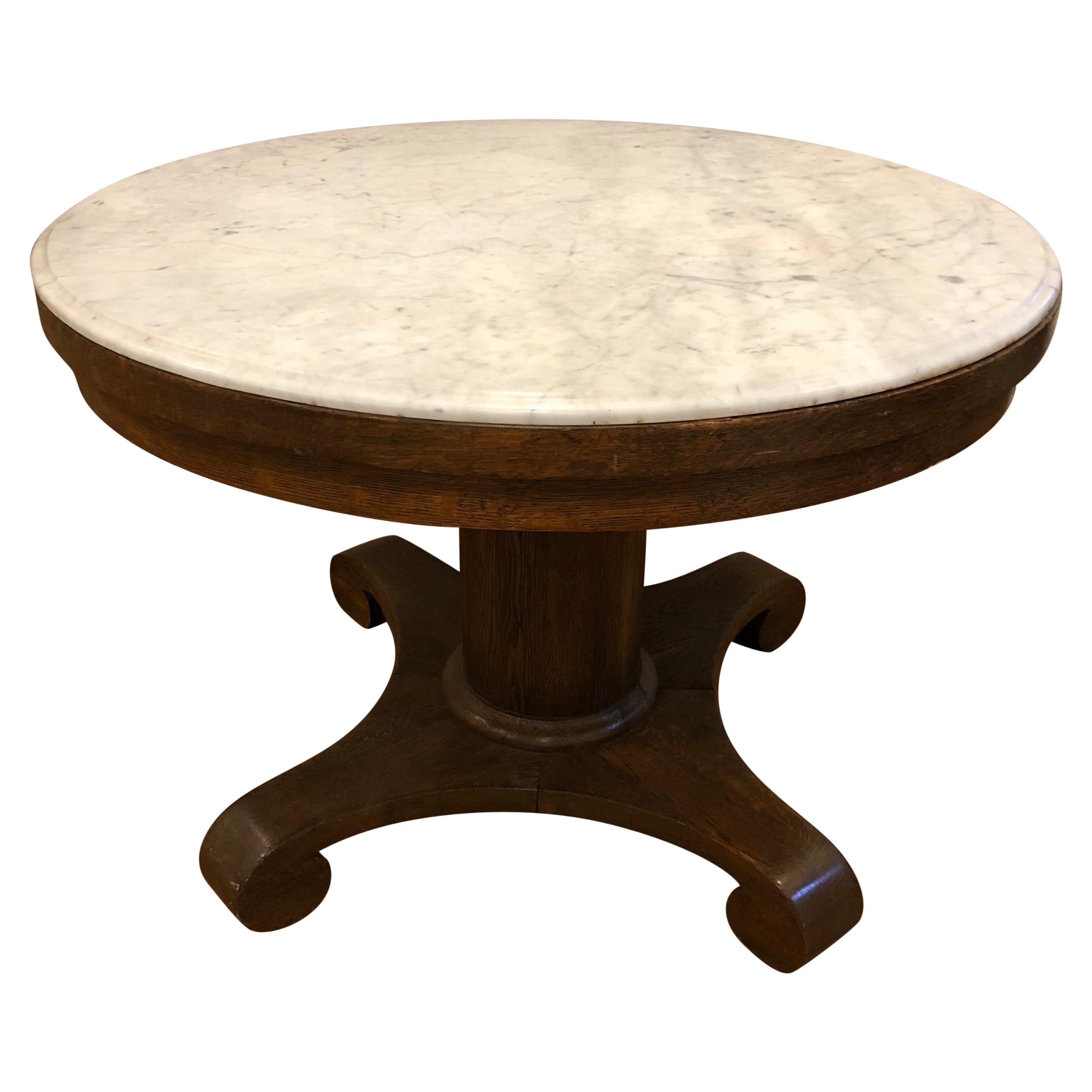 Antique English Oak Centre/Center Hall Table with Calcutta Marble Top