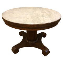 Antique English Oak Centre/Center Hall Table with Calcutta Marble Top