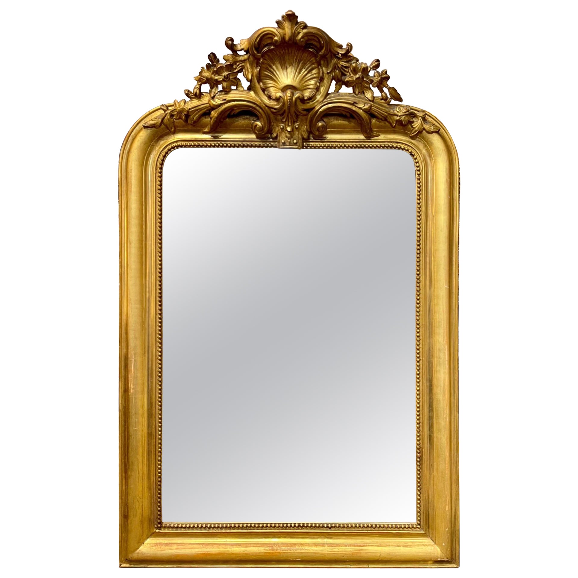 19th Century French Gold Louis Philippe Mirror with Crest