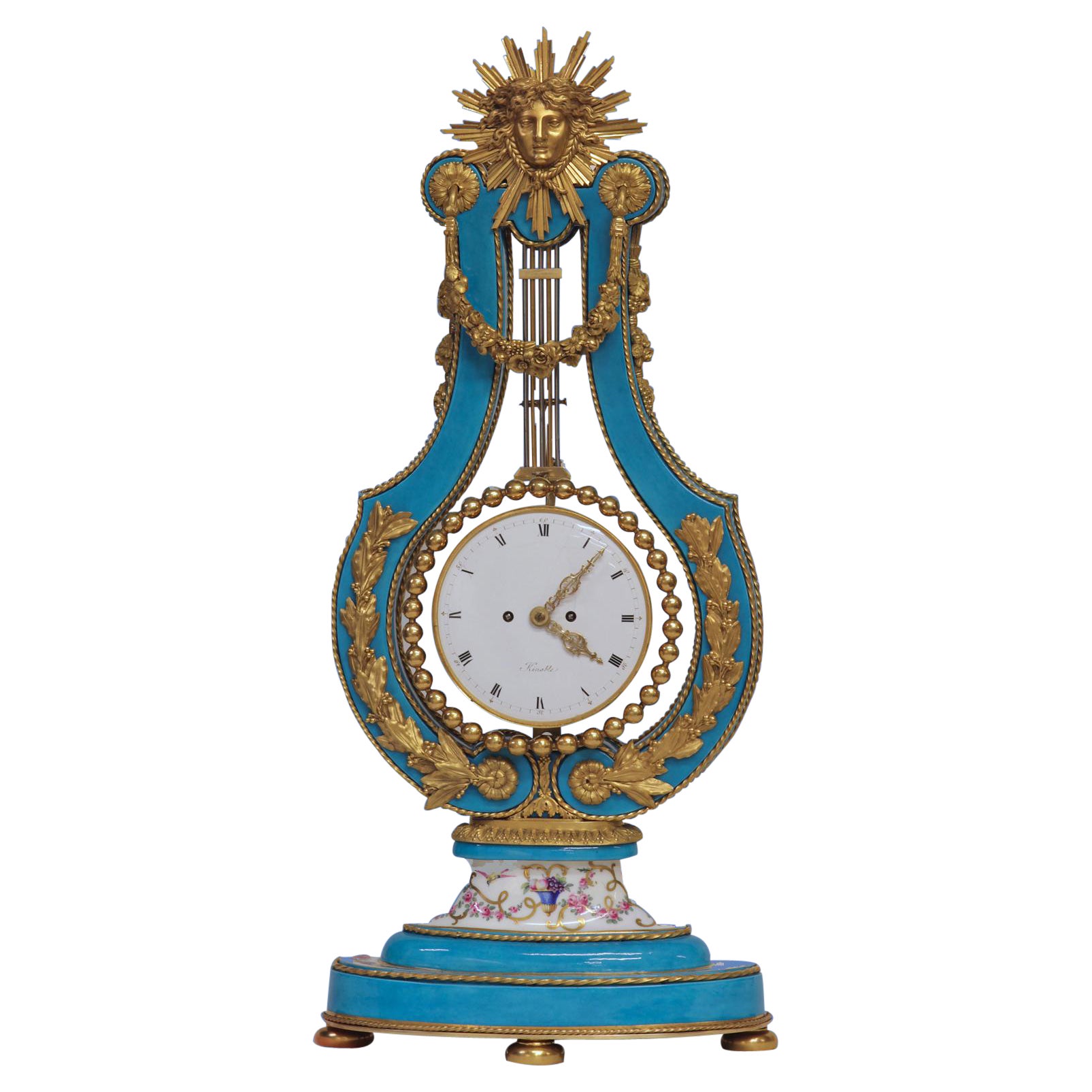 c.1820 Very Rare Ormolu and ‘bleu turquoise’ Porcelain Lyre Clock