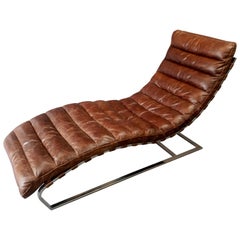 Restoration Hardware Oviedo Leather & Chrome-Frame Chaise Lounge Chair