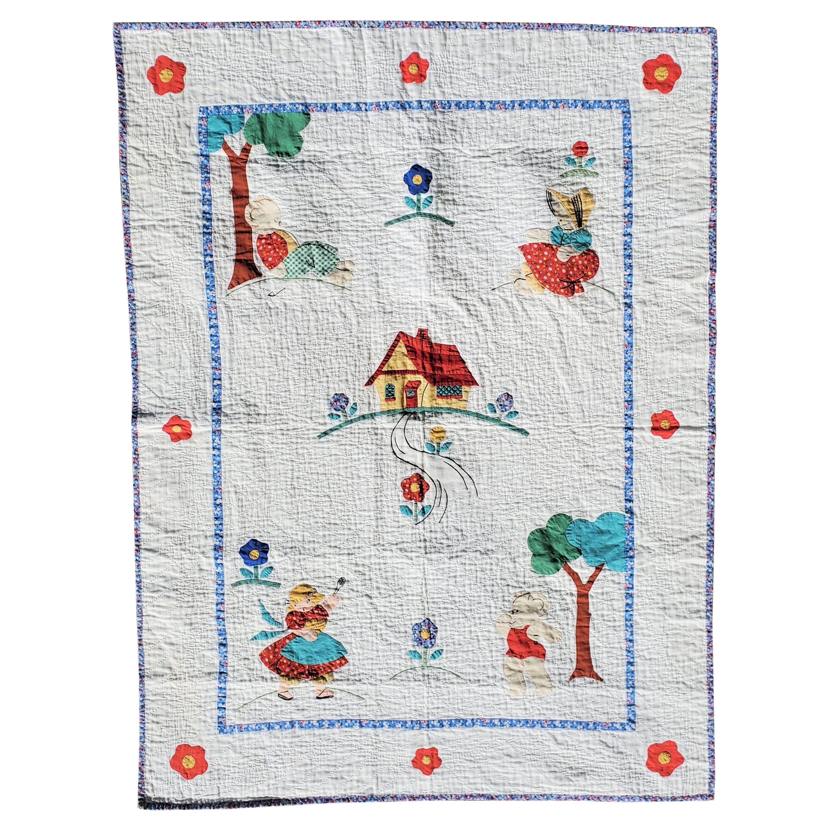 20thc Pictorial Crib Quilt For Sale