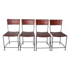 Set of Four Vintage Leather and Iron Dining Chairs, France, 1960s