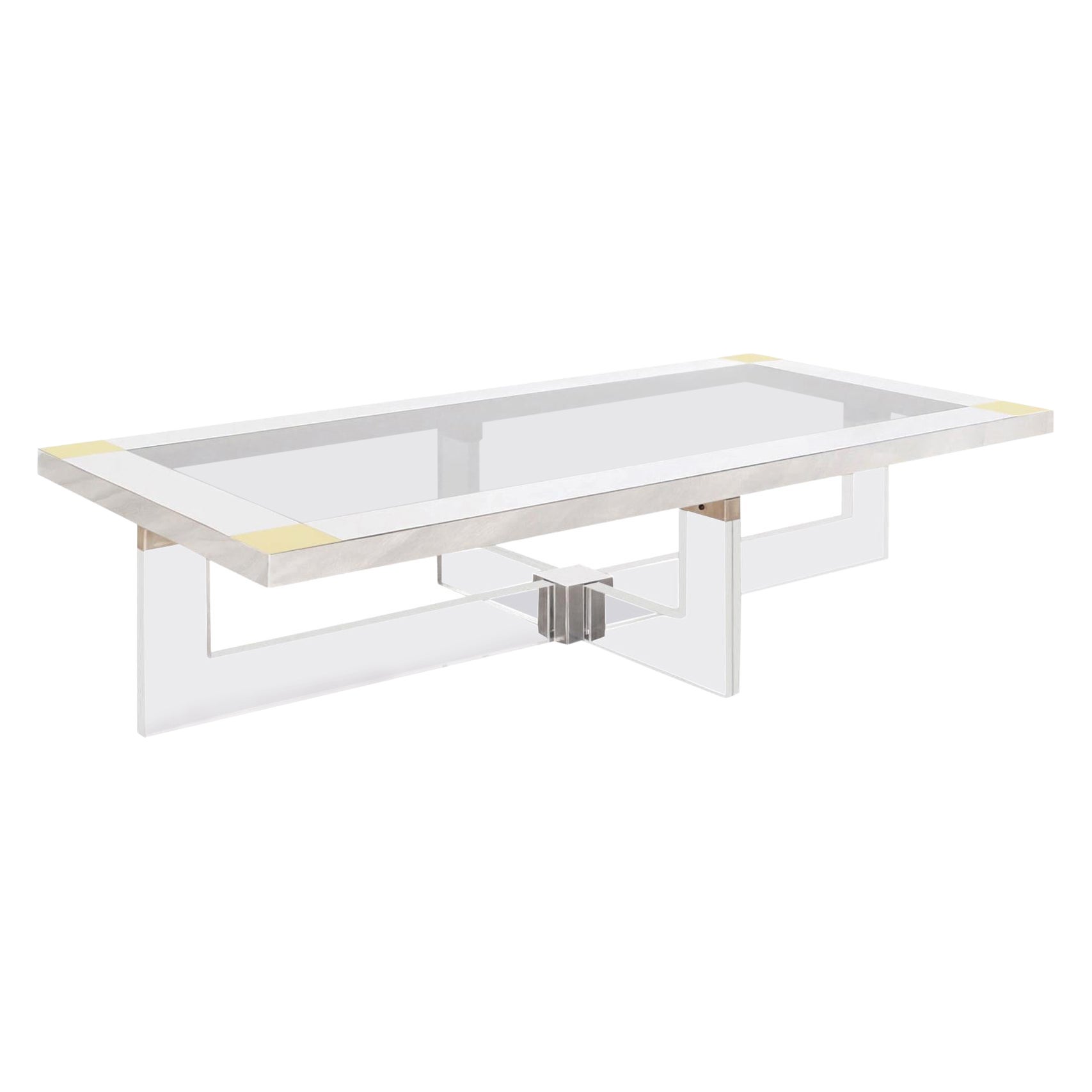 French Vintage Lucite, Chrome, and Brass Coffee Table at 1stDibs