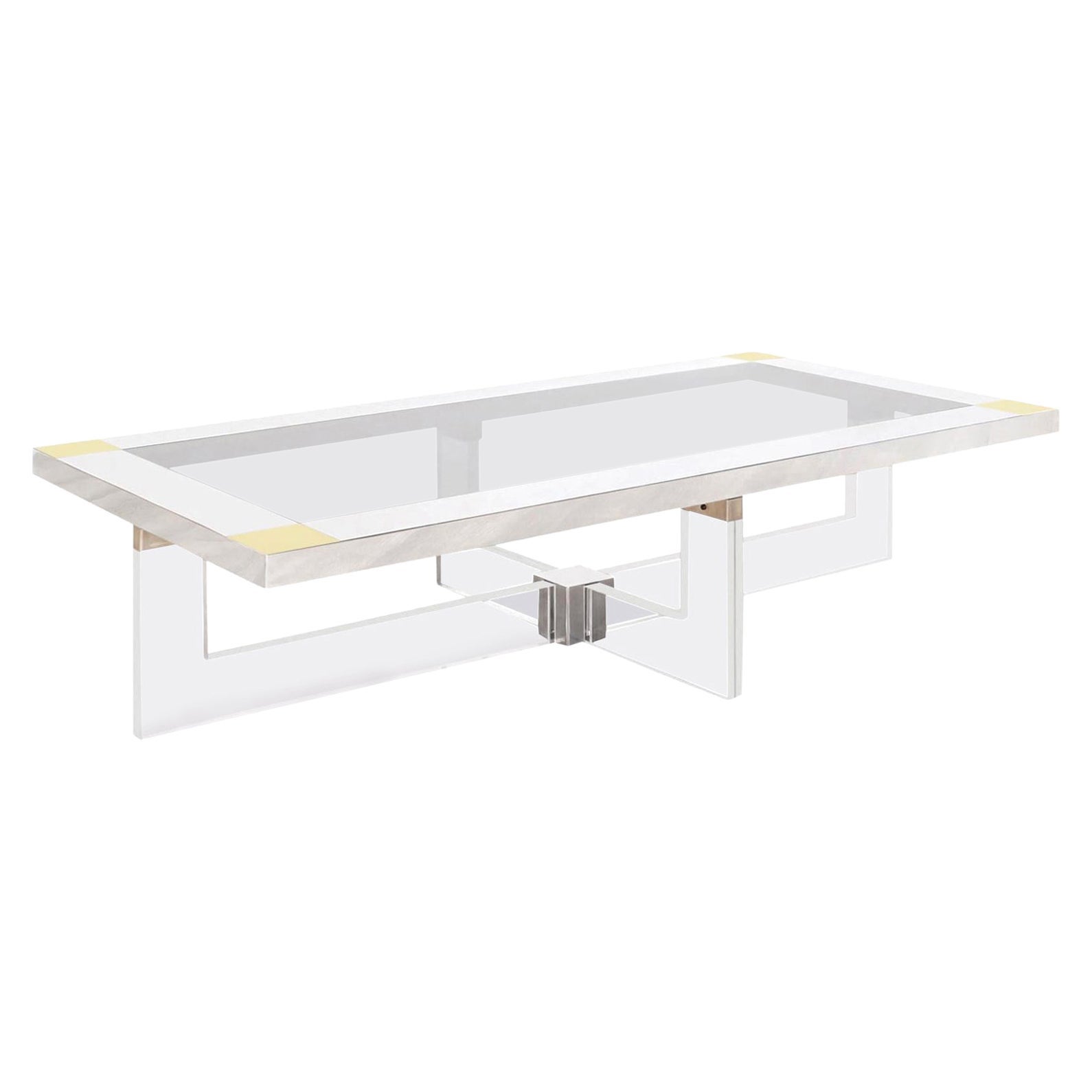 Table basse monumentale en chrome et lucite