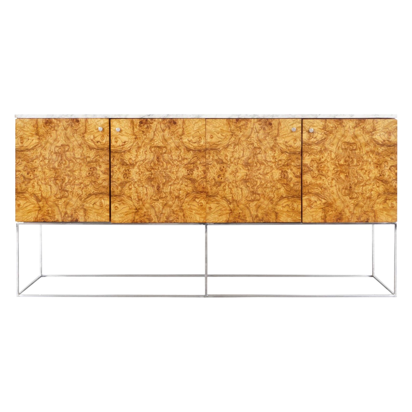 Vintage Burl Wood and Calacatta Marble Credenza by Milo Baughman