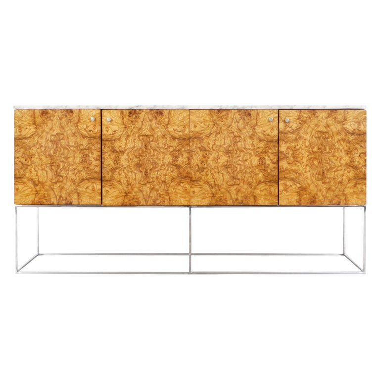 Vintage Burl Wood and Calacatta Marble Credenza by Milo Baughman For Sale