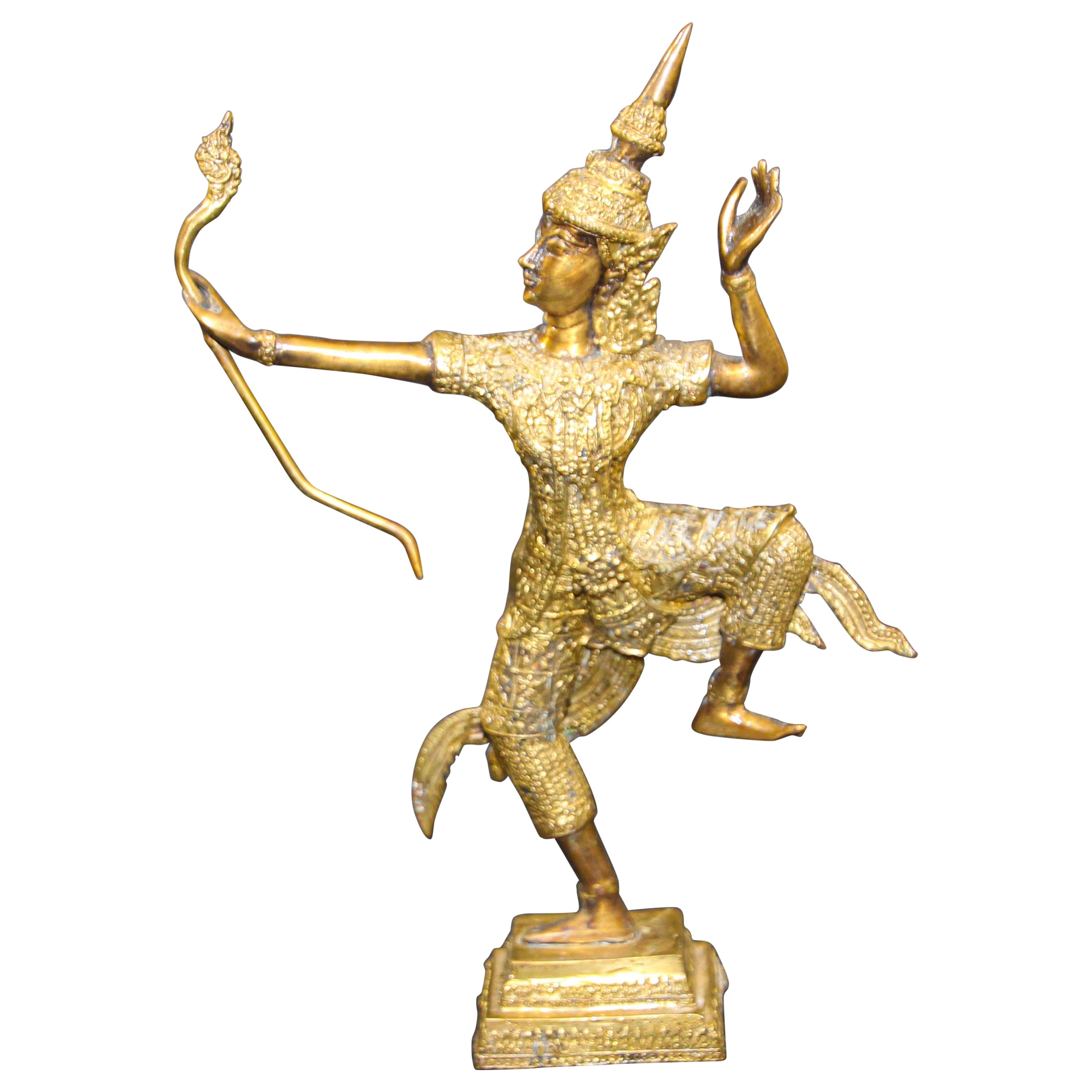 Thailändische vergoldete Bronzefigur von Prinz Rama mit einer Schleife, vergoldet