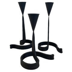 1950s Brutalist Wrought Iron Candlestick Holders