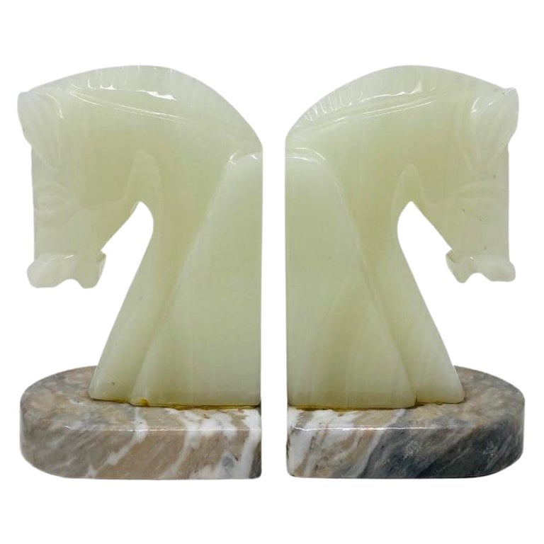 Pair of Midcentury Marble Horse Head Bookends