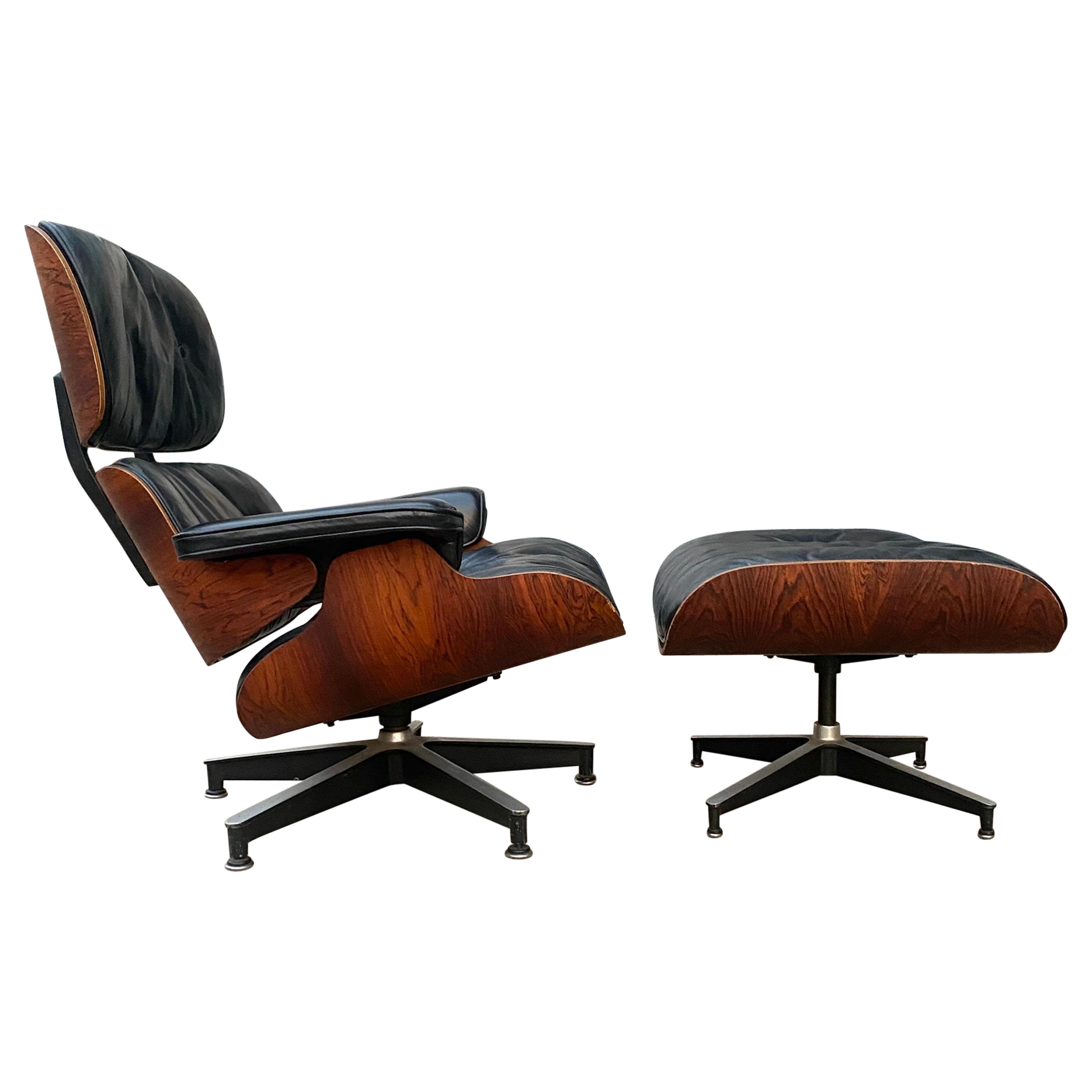Mobilier International Eames Lounge Chair and Ottoman Rosewood at 1stDibs