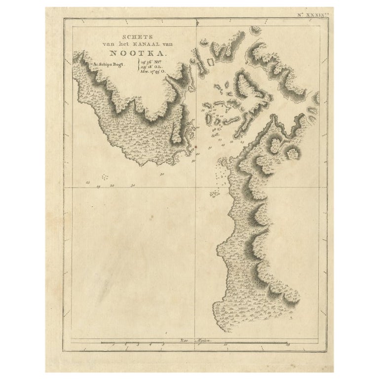 Antique Map of a Ship Cove in Nootka Sound in British Columbia in Canada, 1803