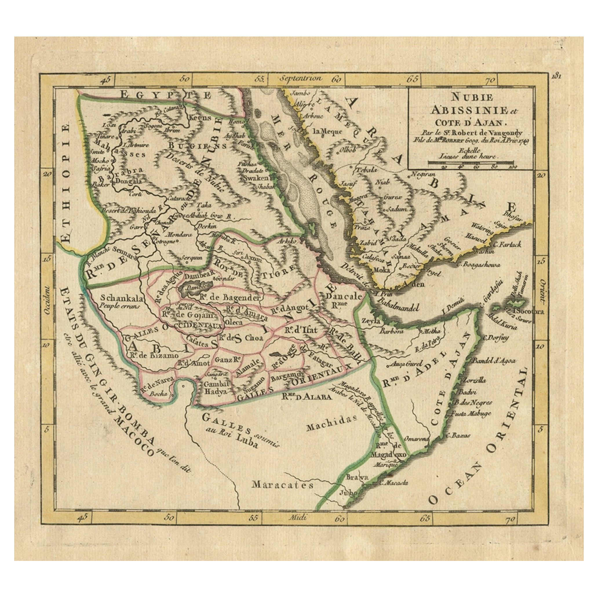 Antique Map of Abyssinia, Sudan and the Red Sea by Vaugondy, 1750