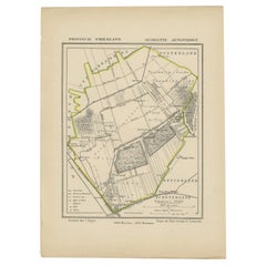 Carte ancienne de la municipalité Frise d'Aengwirden aux Pays-Bas, 1868