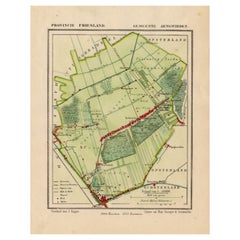 Mapa antiguo del municipio frisón de Aengwirden en los Países Bajos, 1868