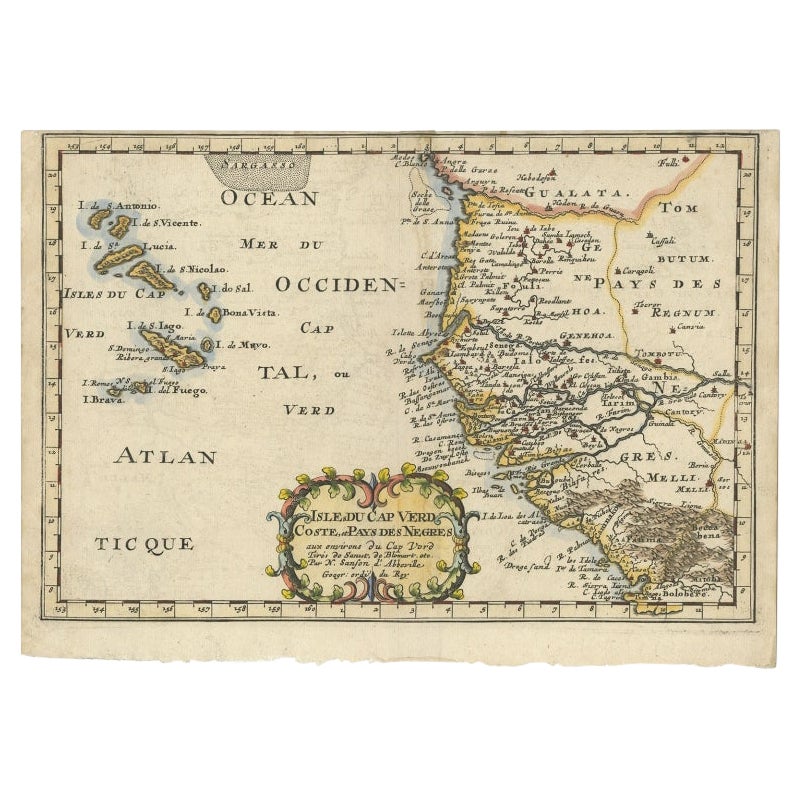 Carte ancienne de la côte ouest de l'Afrique de l'Ouest et des îles de Cap Verde, vers 1680 en vente