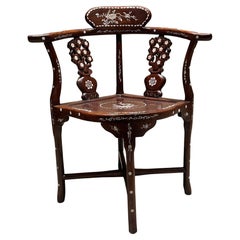 Lovely Handcrafted Chinese Corner Rosewood Arm Chair with Mother-of-Pearl Inlay
