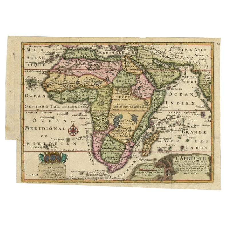 Antike Karte von Afrika mit einer dekorativen Dedic an den Dauphin, 1717