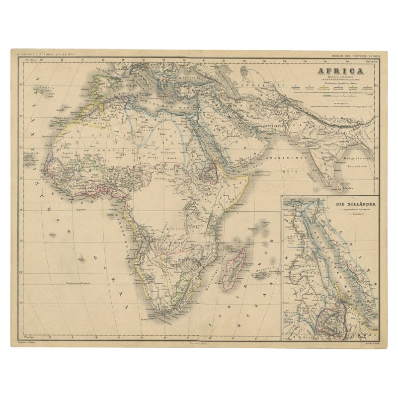 Antique Map of the African Continent with Inset of the Nile River Delta, c.1870 For Sale
