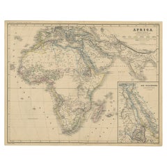Carte ancienne du continent africain avec incrustation du Delta de la rivière Nile, vers 1870
