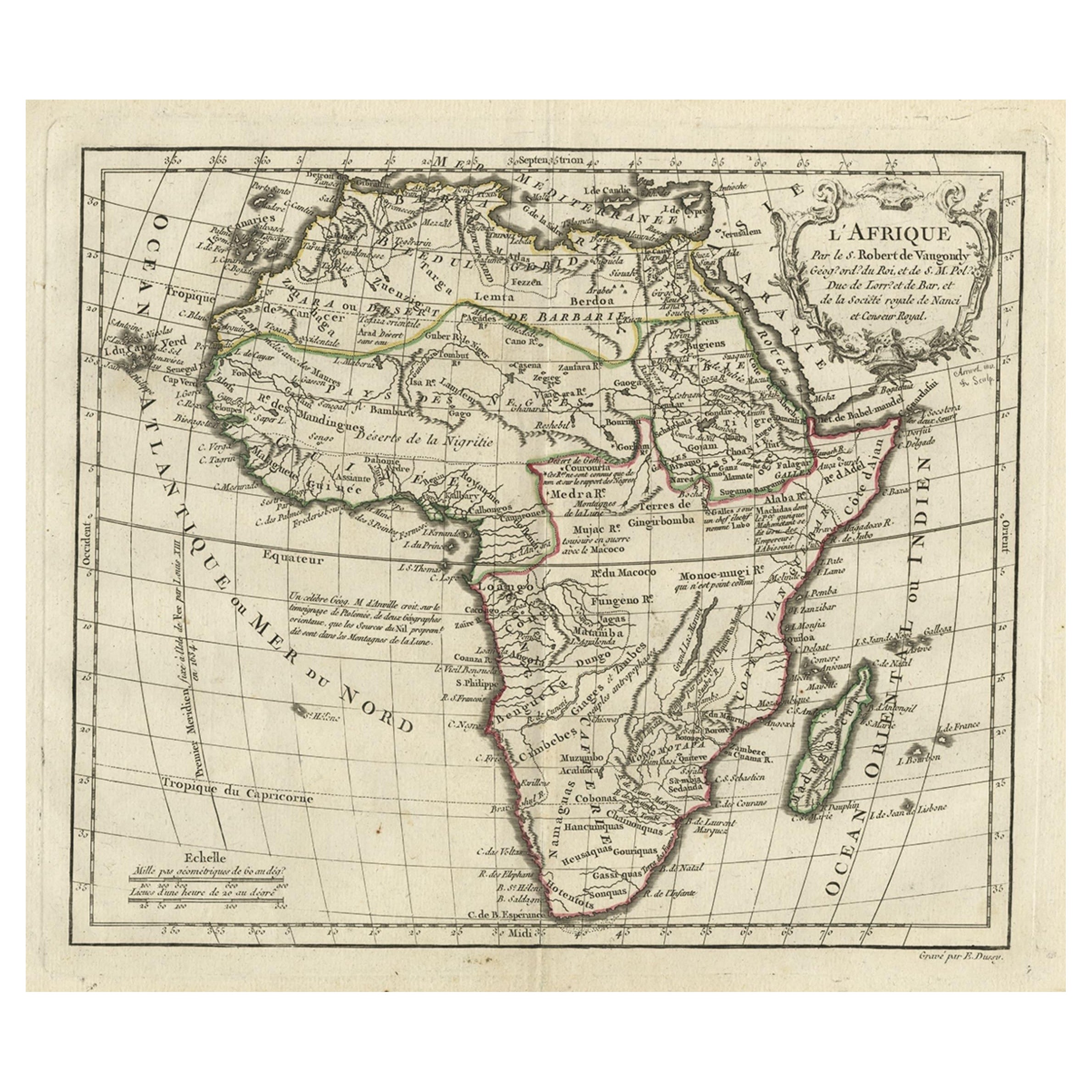 Antique Map of Africa with French Cartouche and Scale, c.1780 For Sale