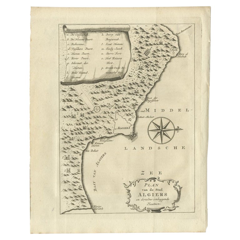 Antique Map of the City of Algiers and Surroundings in Northern Africa, 1773 For Sale