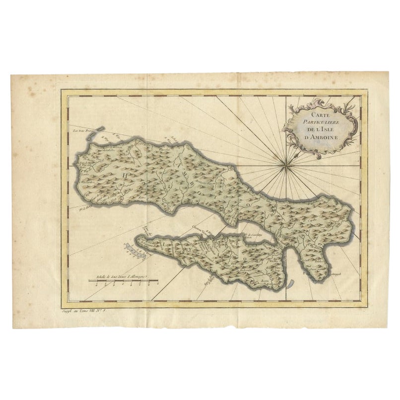Carte ancienne d'une île d'ampoule dans les Moluccas, Indonésie, vers 1760