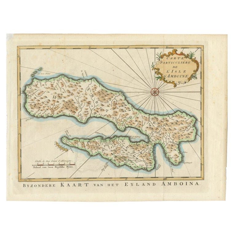 Antike Karte der Ambon-Insel, Indonesien, 1756