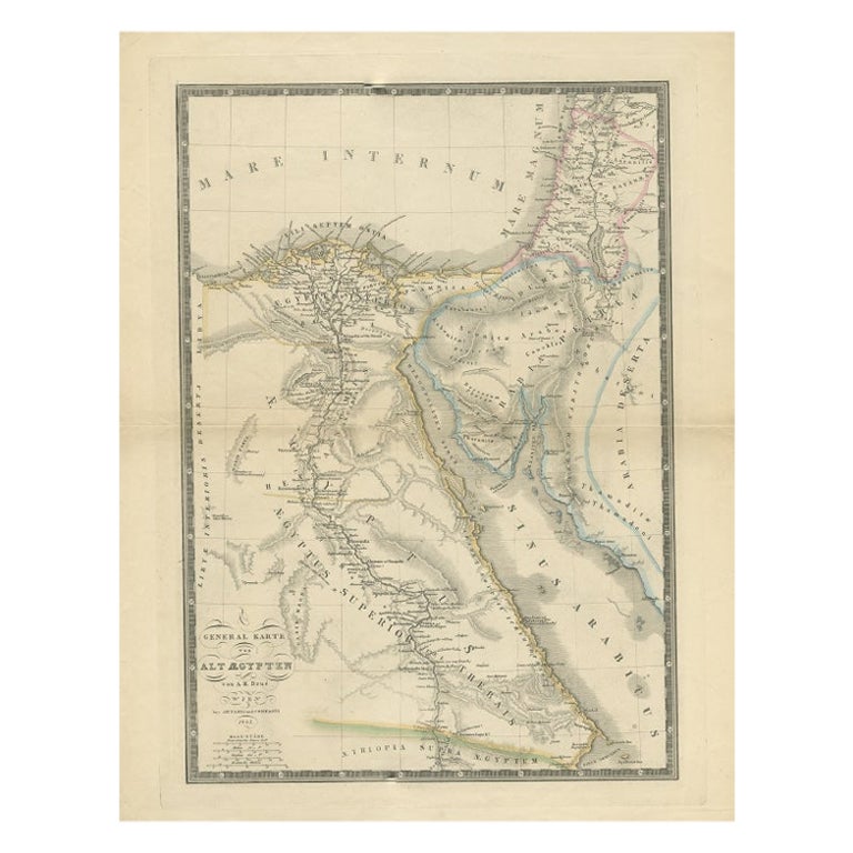Carte ancienne de l'Égypte ancienne représentant également le fleuve Nile et la mer rouge, 1845