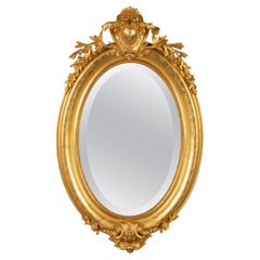 Miroir ovale ancien français Napoléon III à feuilles d'or