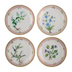 Four Bing & Grøndahl Porcelain Plates with Hand-Painted Flowers