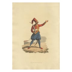Antique Print of an Officer of the European Infantry, 1818