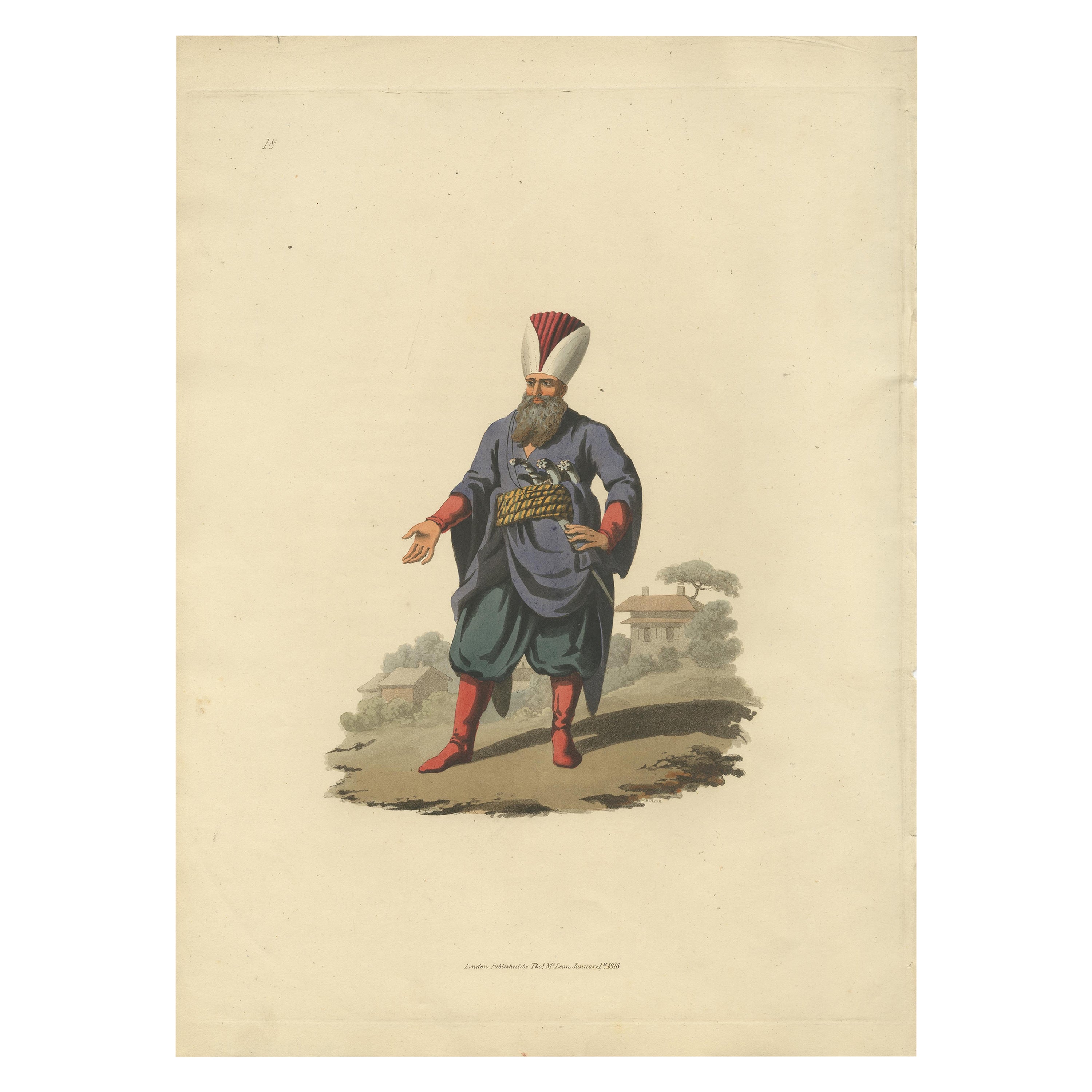 Antique Print of a Police Officer from The Military Costume of Turkey , 1818