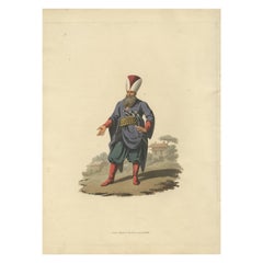 Antiker Druck eines Polizistenoffiziers aus dem Militärkostüm der Türkei , 1818