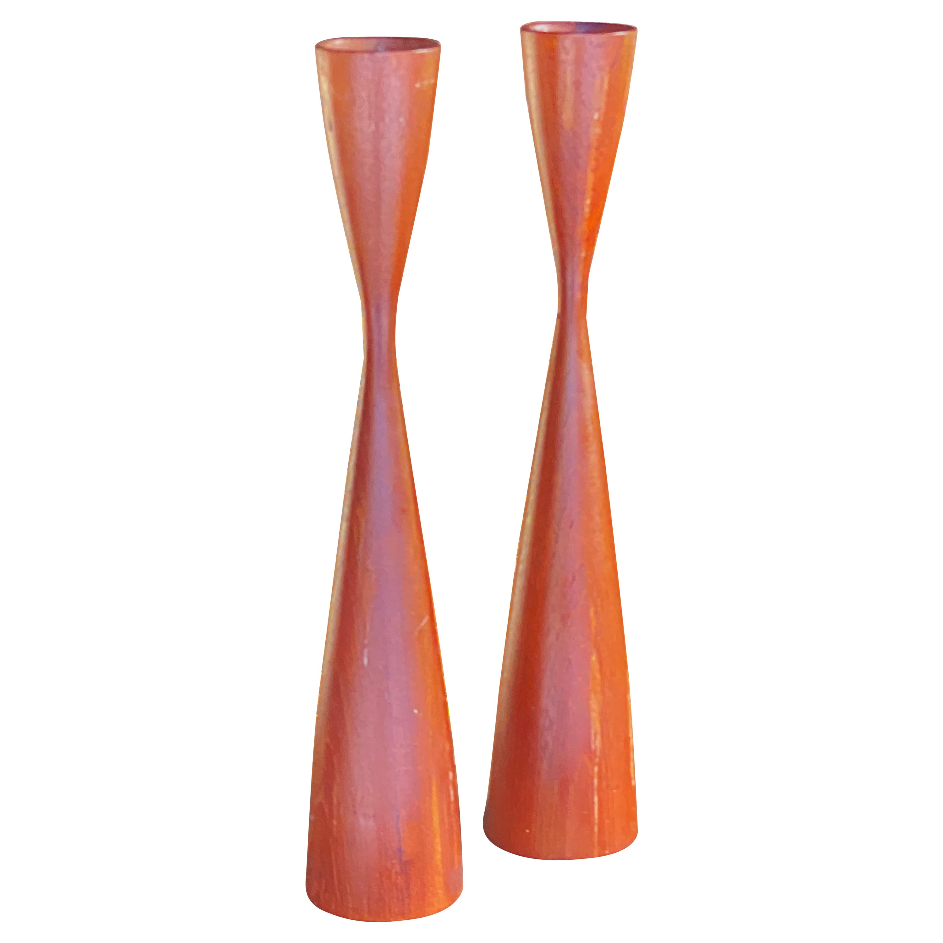 Pair of Danish Candle Holder, in Teak, Signed Dismed, Denmark, circa 1950, Brown