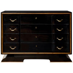 Art Deco Black Wood and Brass Italian Chest of Drawers, 1940s