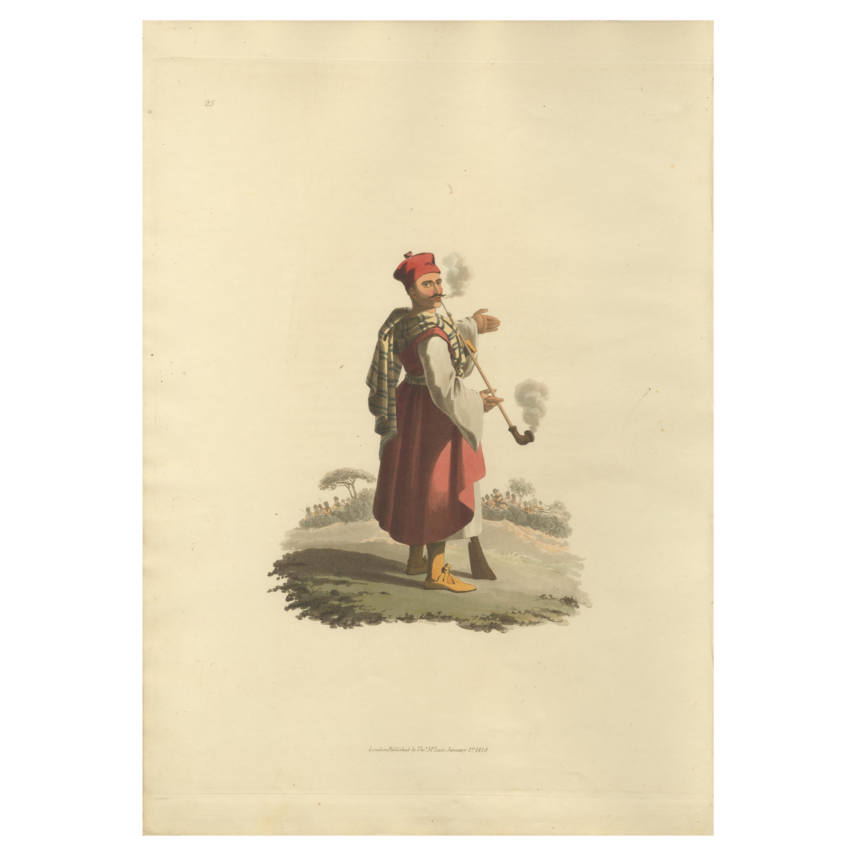 Antique Print of an Janizary, 1818 For Sale