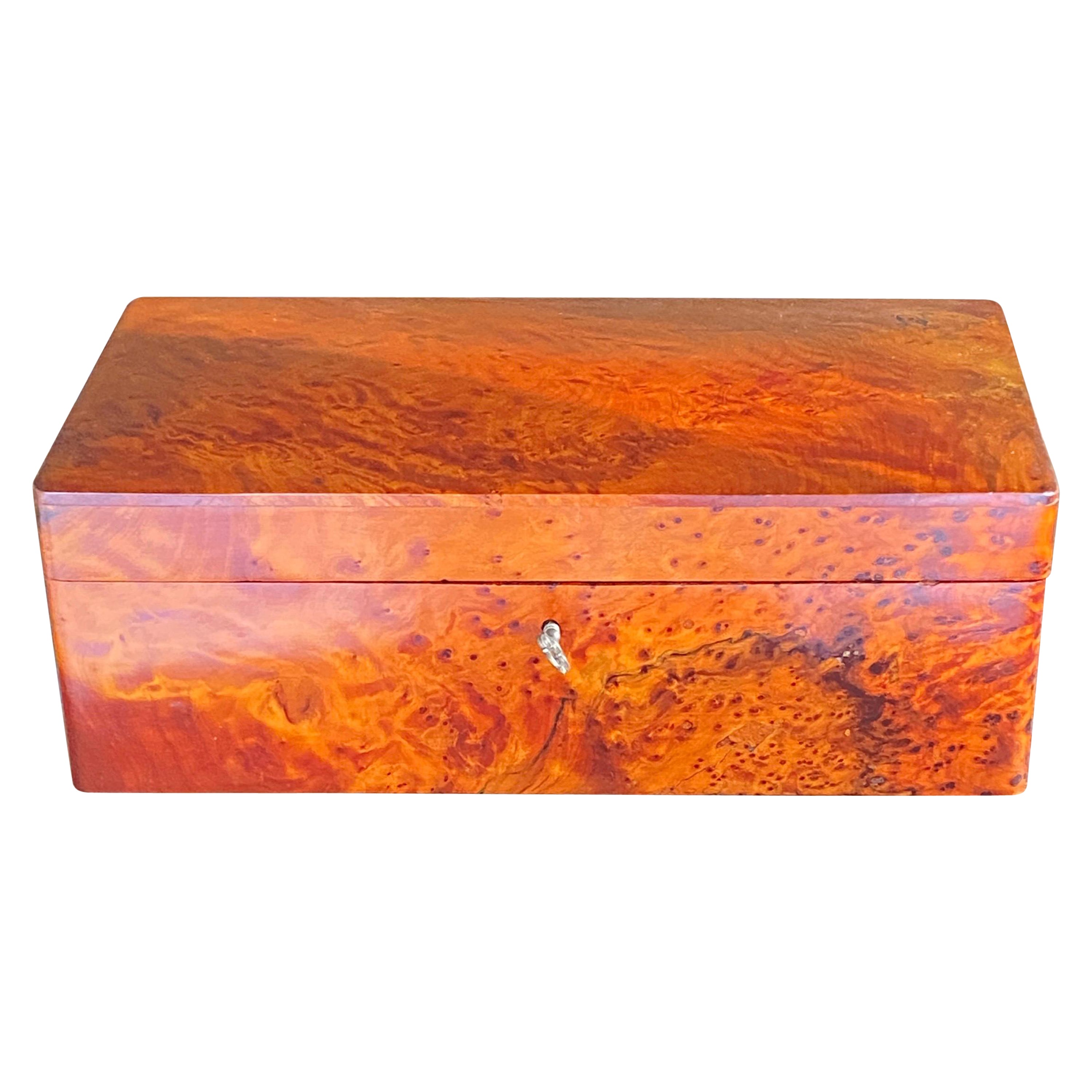 Cigar Box, in Burl Wood, England 1970, Brown Color, with a Second Box Inside