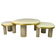 Set of 3 Coffee Tables in Rock Crystal and Brass by Ginger Brown