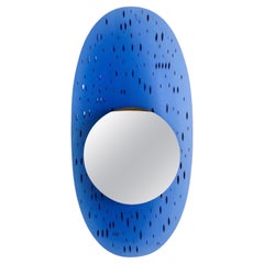 Retro Mid-Century Santambrogio & De Berti Oval Blue Mirror, Italy, 1960