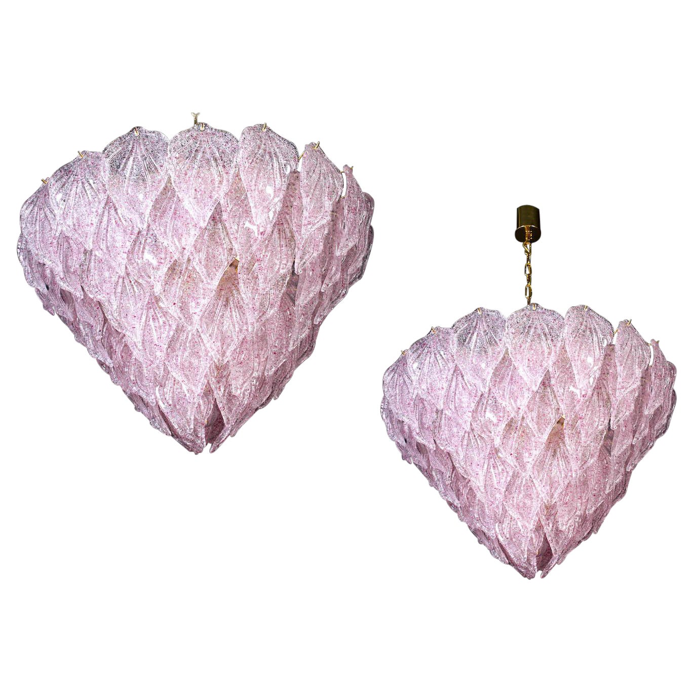 Large Pink Murano Glass Chandeliers Italian Modern, 1970s