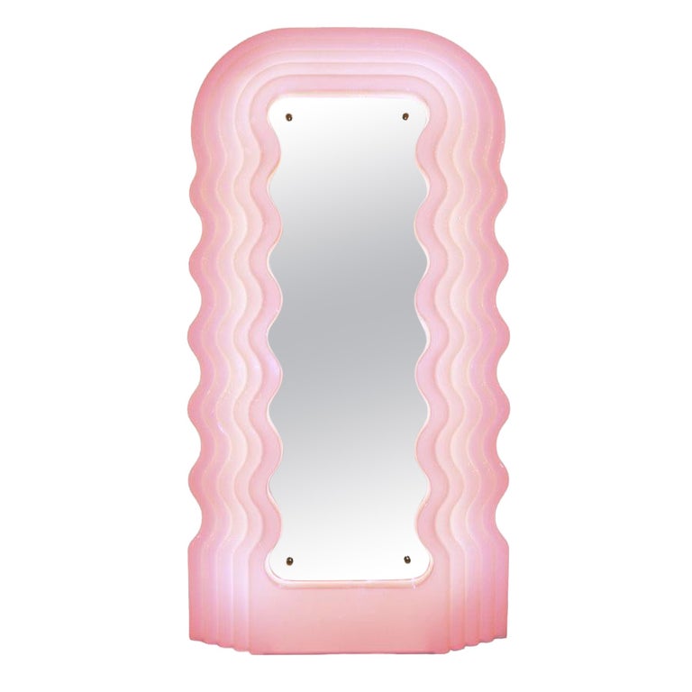 Ettore Sottsass Perplex and Pink Neon Lamp "Ultrafragola" Italian Mirror For Sale