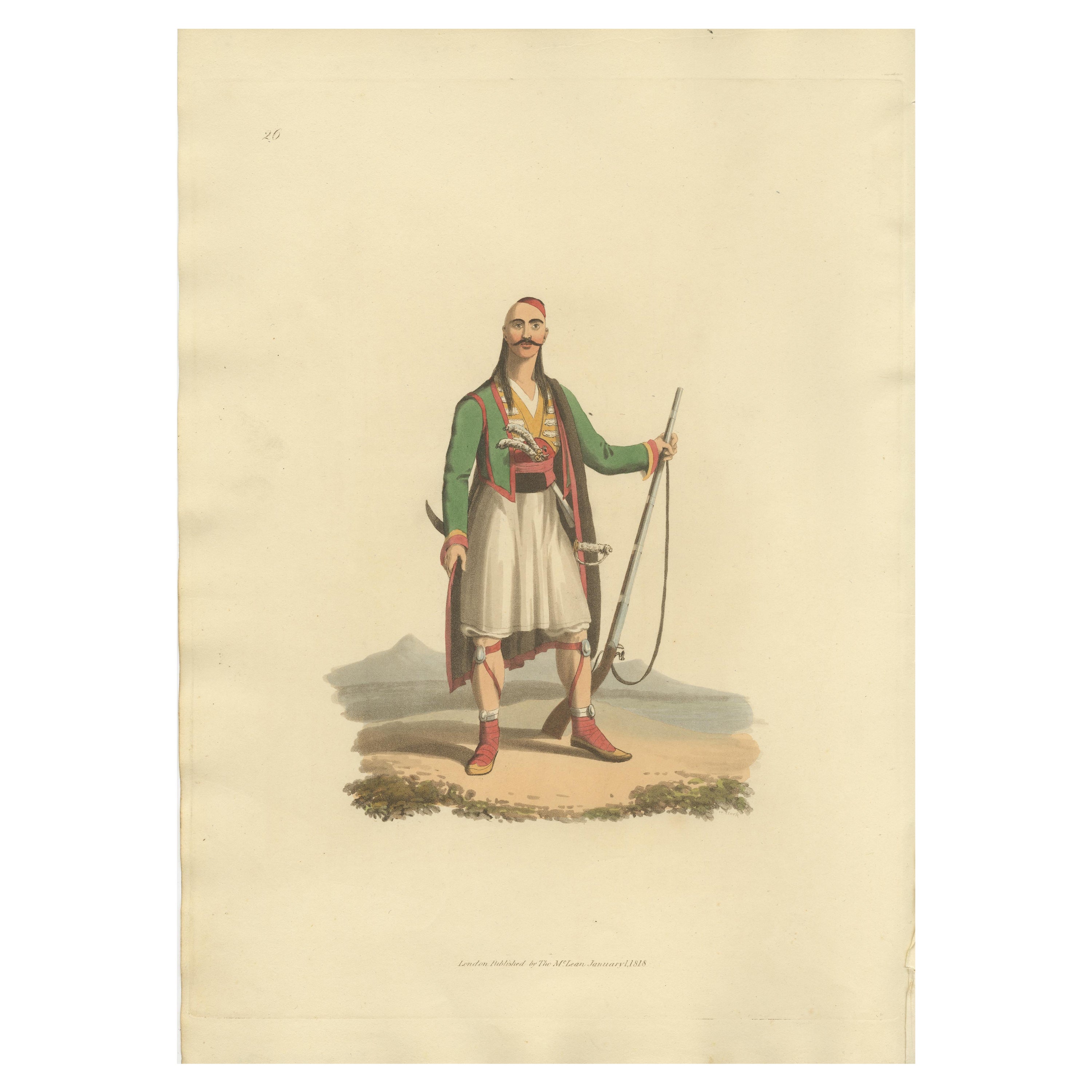 Antique Print of an Soldier of Albania, 1818