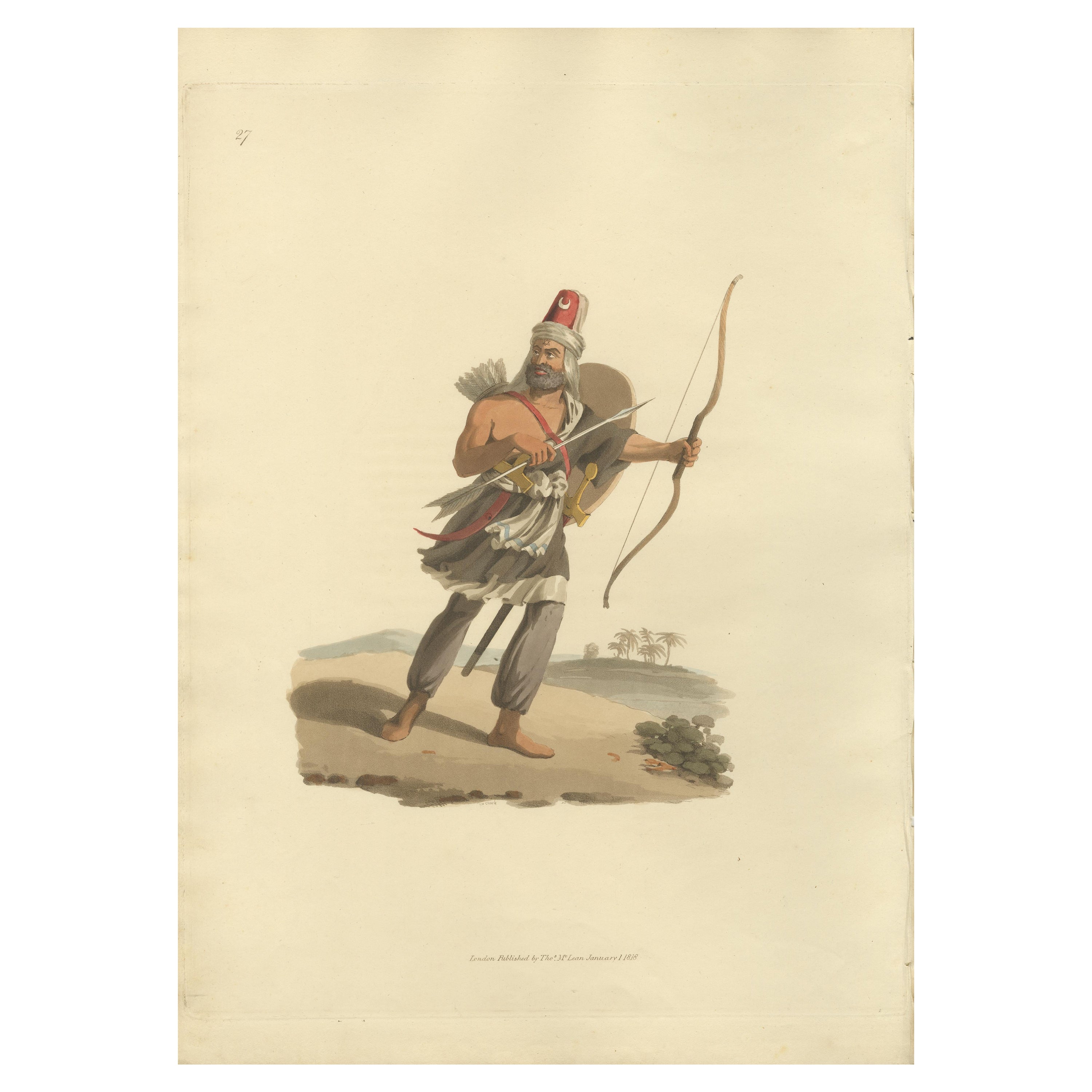 Antique Print of an Janizary of Arabia, 1818