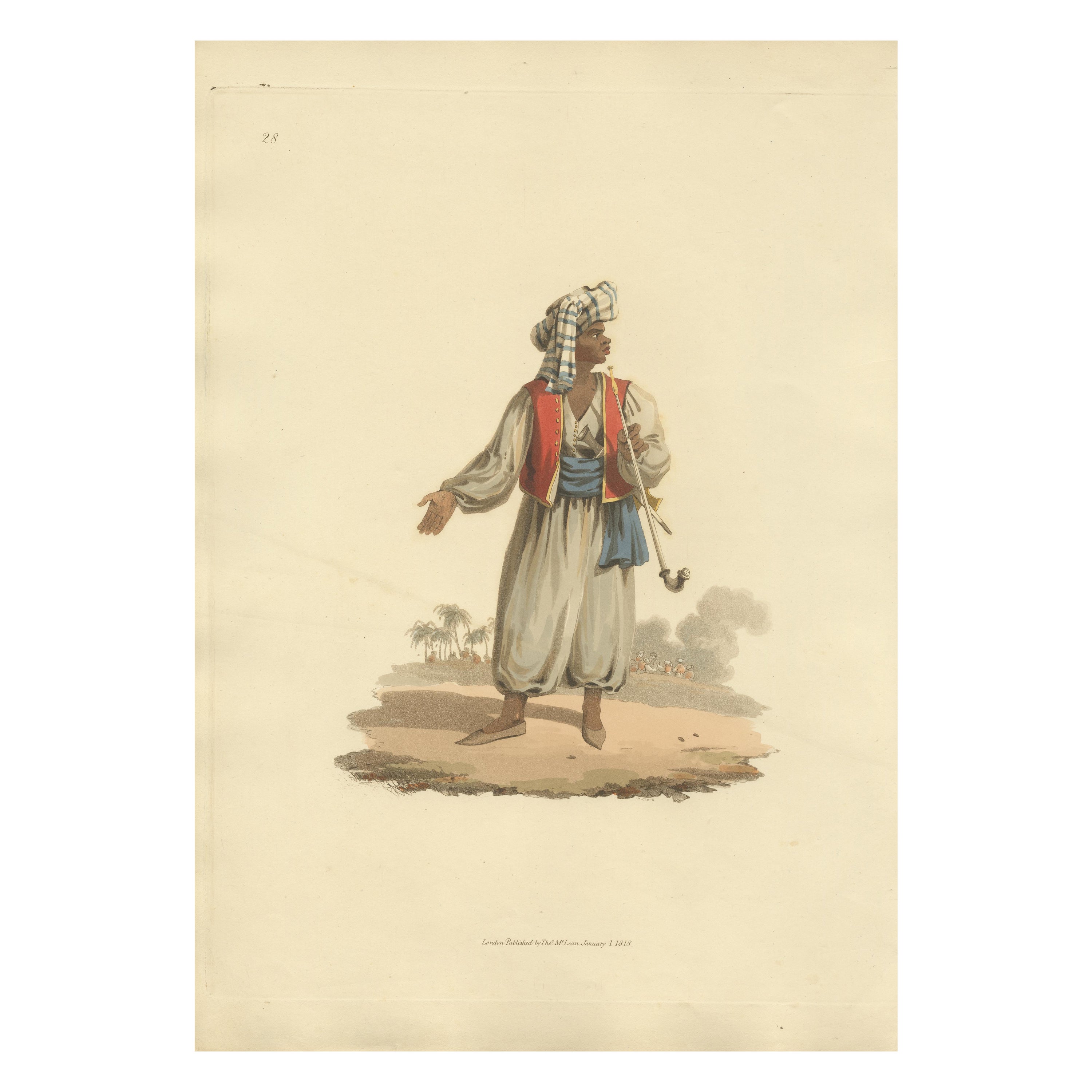 Antique Print of The Military Chief of Upper Egypt, 1818 For Sale