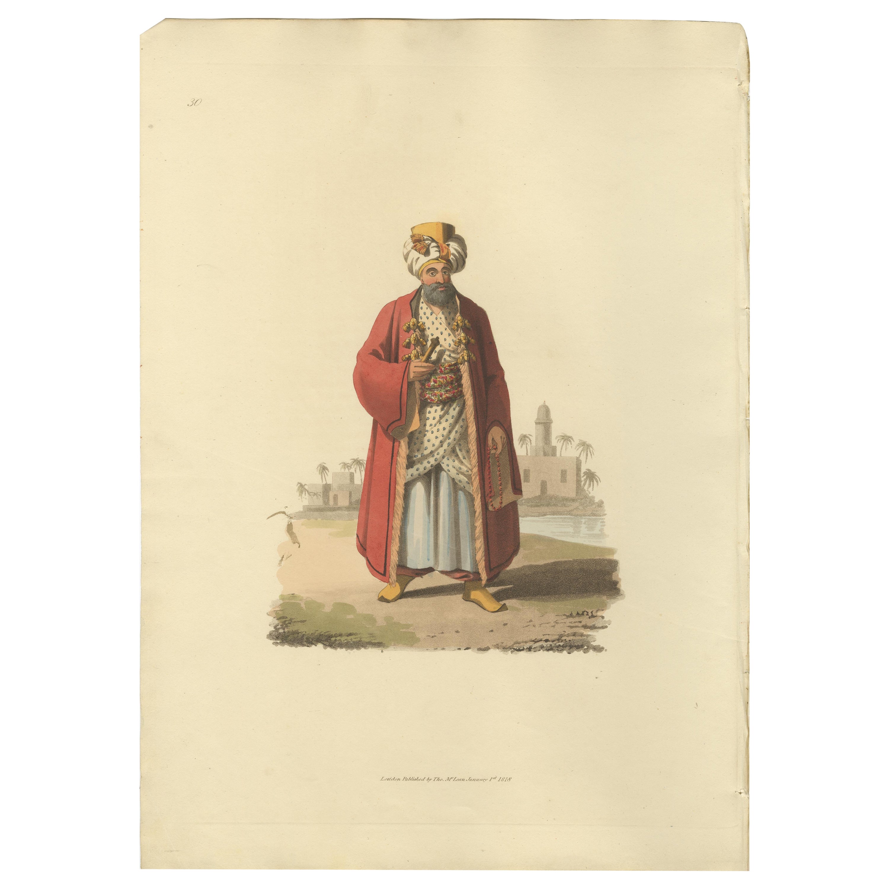 Antique Print of an Egyptian Bey, 1818 For Sale