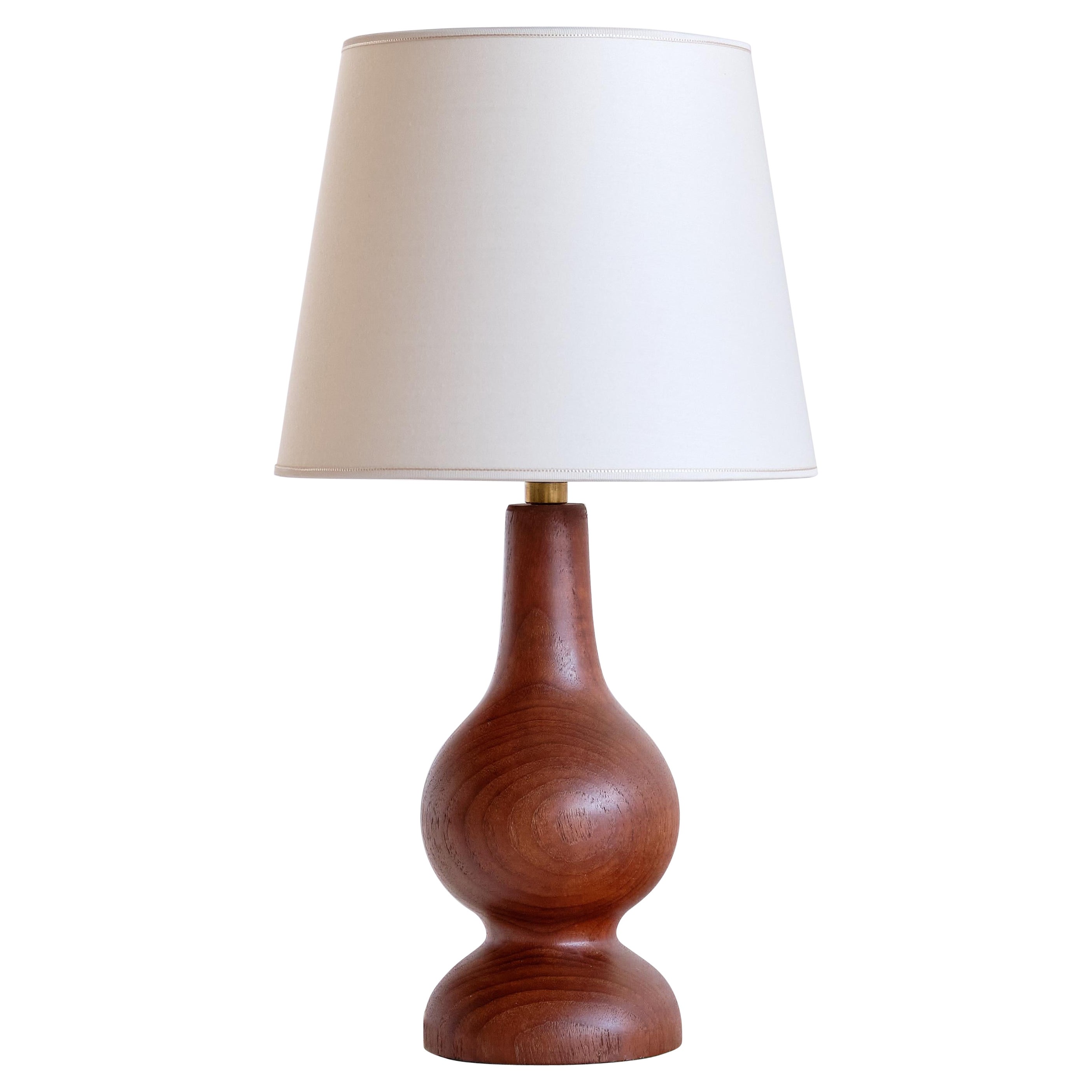 Sculptural Table Lamp in Teak Wood and Ivory Drum Shade, Denmark, 1960s For Sale