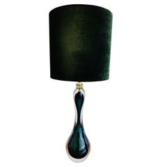 1950s Belgium Val St Lambert Emerald Green and Clear Glass Hourglass Table Lamp